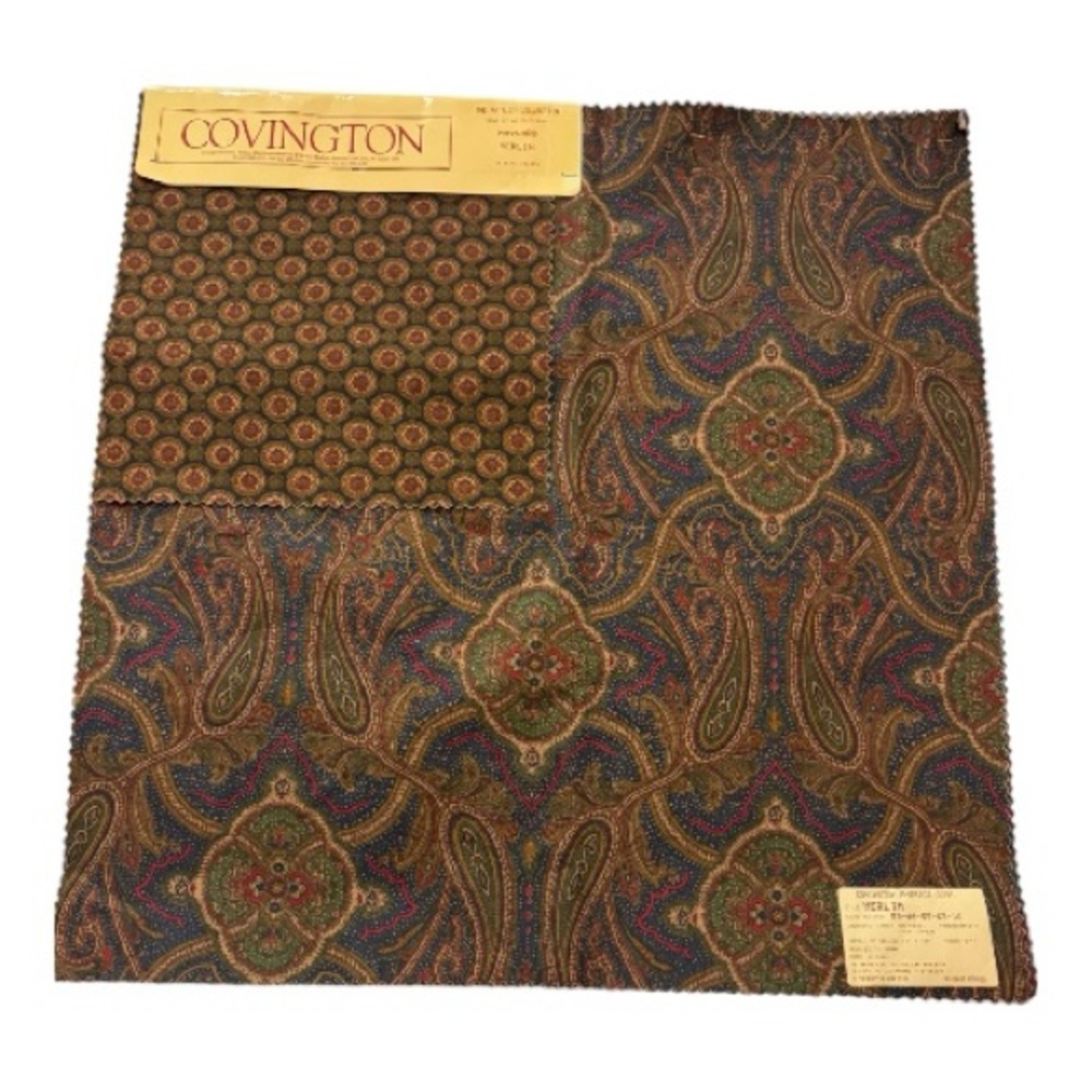 Vintage Fabric Swatches 25”x25” Paisley Chocolate Brown Red Blue Green